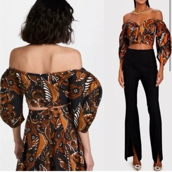 NWT Mara Hoffman Juana Black & Brown Abstract Print Cropped Top reg $295 size 0 - Picture 13 of 15